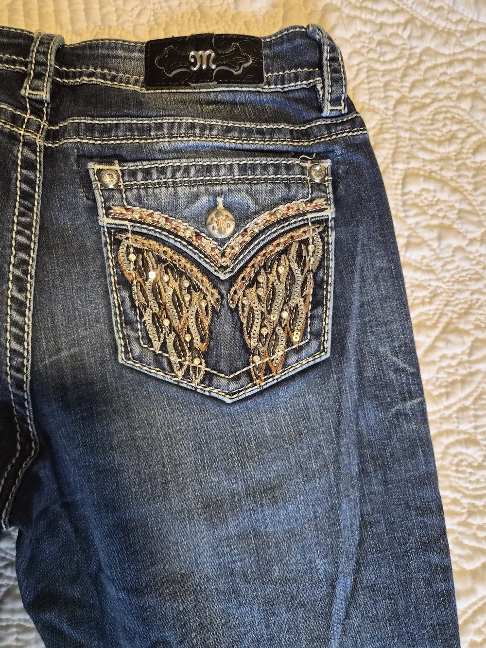 Miss Me Dark Blue Jeans with Gold Embellished Pocket